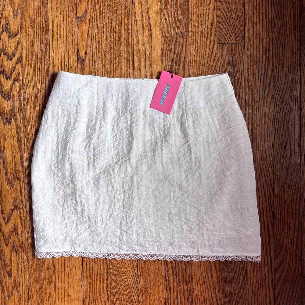 Edikted NWT White Cotton Mini Skirt Lace Trim Medium